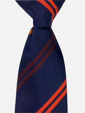 Ben Silver Necktie Tie Men Classic Navy Orange Burgundy Gold Repp Stripes Preppy